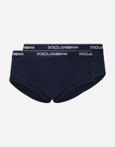 Shop Dolce & Gabbana Stretch Cotton Brando Briefs Two-pack In Blue