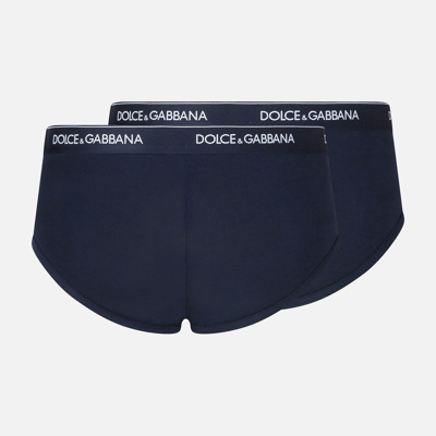 Shop Dolce & Gabbana Stretch Cotton Brando Briefs Two-pack In Blue