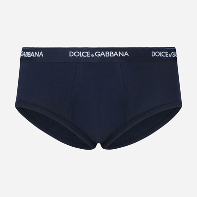 Shop Dolce & Gabbana Stretch Cotton Brando Briefs Two-pack In Blue