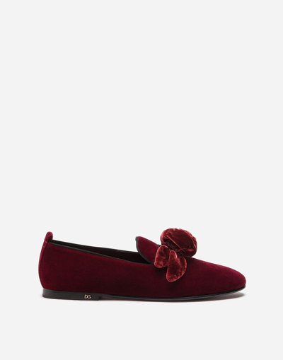 Shop Dolce & Gabbana Velvet Slippers With Satin Bow In Red