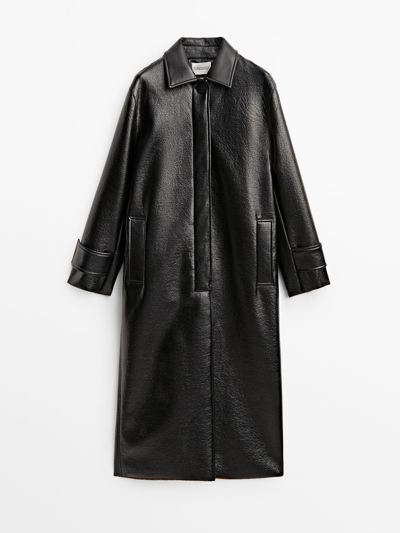 Shop Massimo Dutti Patent Trench Coat - Limited Edition In Black