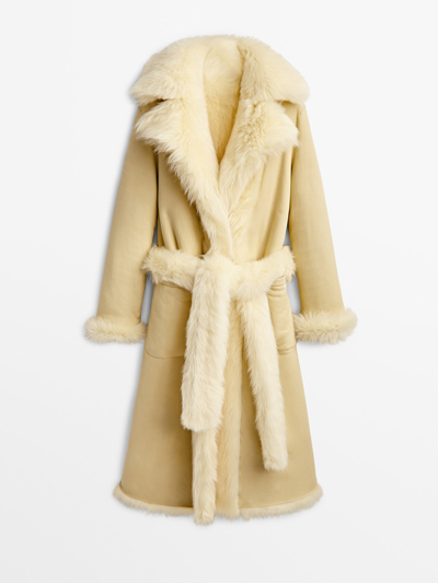 Massimo Dutti Reversible Mouton Leather Coat Limited Edition In Pale Yellow  | ModeSens