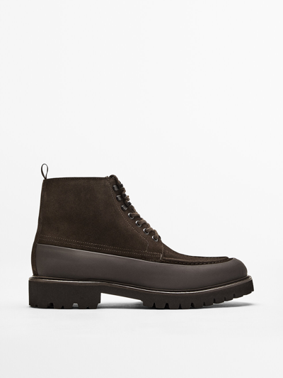 Shop Massimo Dutti Split Suede Boots In Brown