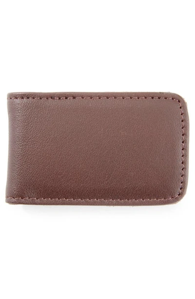 Royce New York Personalized Money Clip Card Case In Brown- Silver Foil
