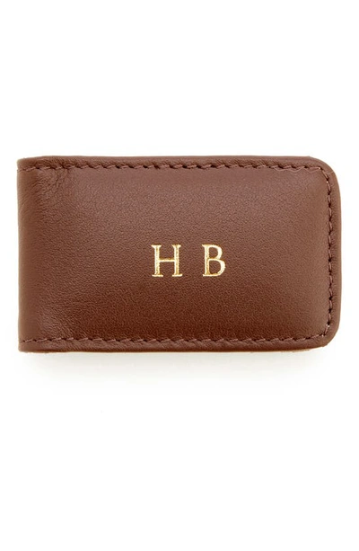 Royce New York Personalized Money Clip Card Case In Brown- Deboss