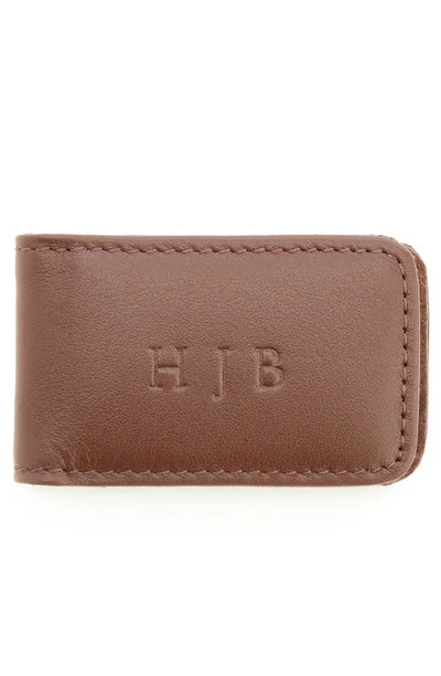Royce New York Personalized Money Clip Card Case In Brown- Deboss