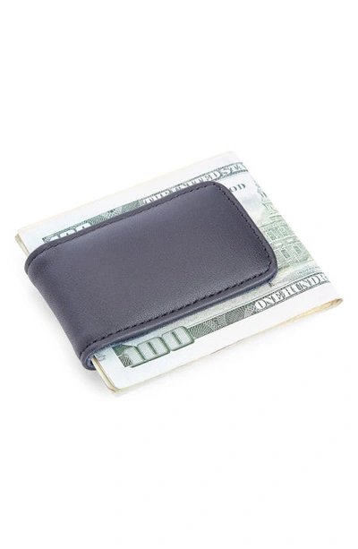 Royce New York Personalized Money Clip Card Case In Navy Blue- Silver Foil