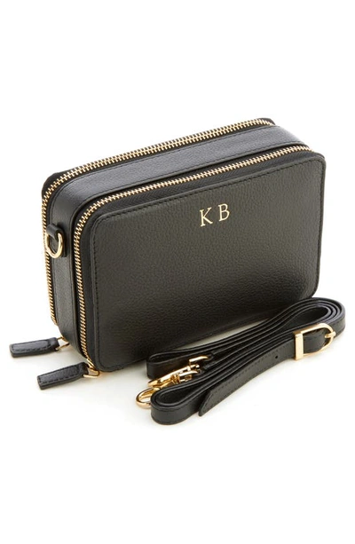 Shop Royce New York Personalized Leather Crossbody Camera Bag In Black- Gold Foil