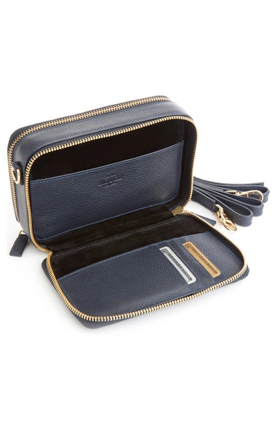 Royce New York Personalized Leather Crossbody Camera Bag In Navy Blue- Deboss