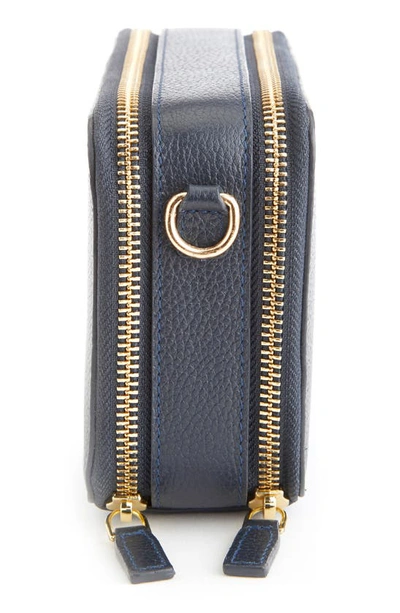 Shop Royce New York Personalized Leather Crossbody Camera Bag In Navy Blue- Deboss