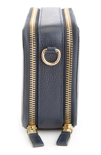 Royce New York Personalized Leather Crossbody Camera Bag In Navy Blue- Deboss