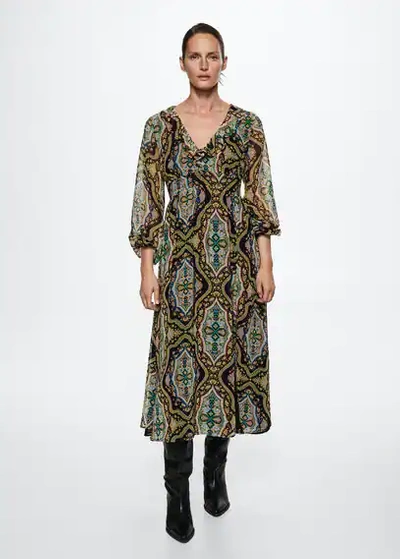 Mango Baroque Print Dress Green | ModeSens