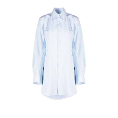 Shop Bottega Veneta Blue Striped Cotton Shirt