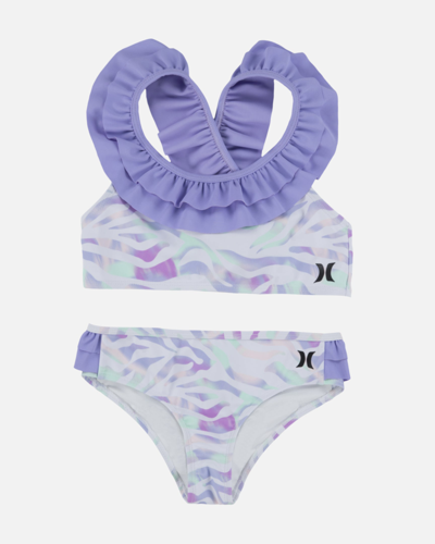 Shop Haddad Girls' Double Mini Ruffle Bikini Set In Purple Pulse