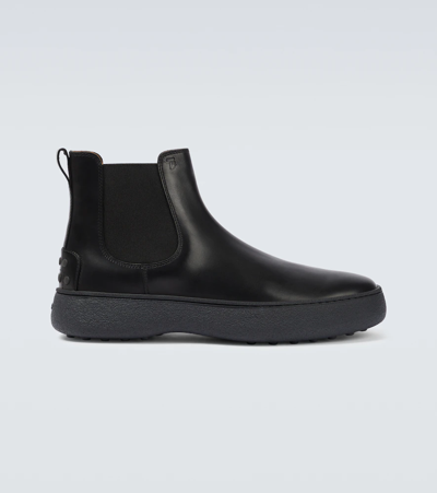 Shop Tod's Leather Chelsea Boots In Nero
