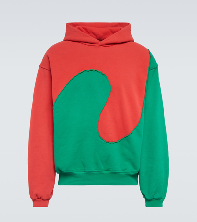 Shop Erl Wave Cotton-blend Hoodie In Red Green