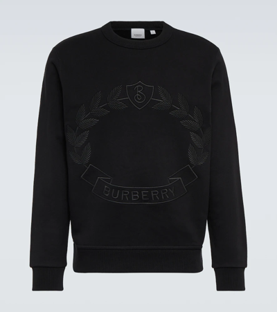Shop Burberry Embroidered Cotton Sweatshirt In Black