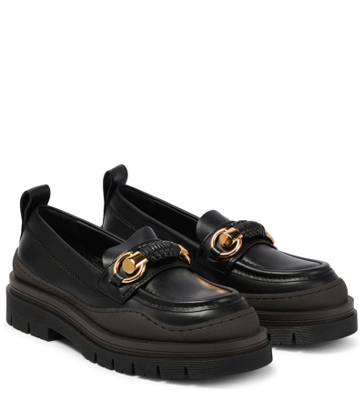 Shop See By Chloé Lylia Embellished Leather Loafers In Black