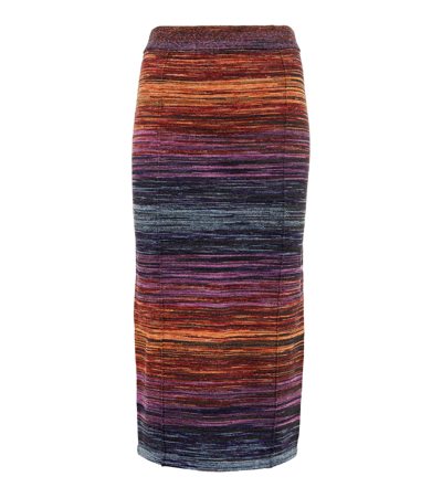 Shop Rotate Birger Christensen Space-dyed Cutout Knit Midi Skirt In Bodacious