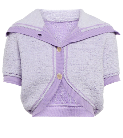 Shop Jacquemus Le Cardigan Campana Knit Crop Top In Light Purple