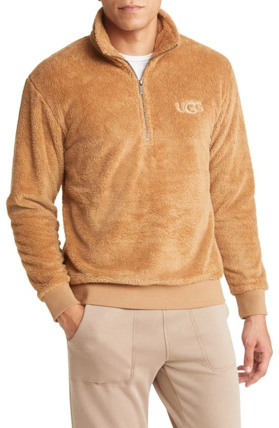 Shop Ugg Zeke Fleece Half Zip Pullover In Live Oak