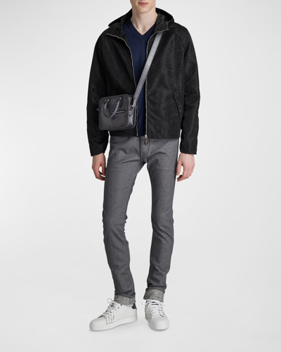 Shop Berluti Men's Tonal Scritto Full-zip Nylon Wind-resistant Jacket In Noir