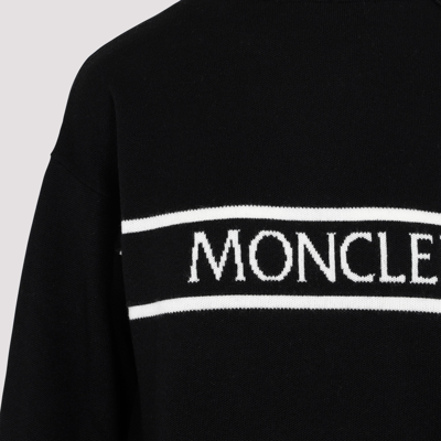 Shop Moncler Wool Logo Turtleneck Sweater In Black