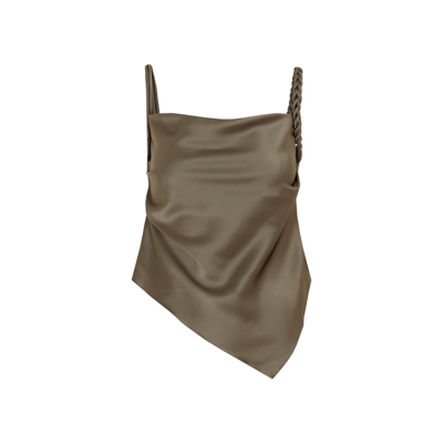 Stina Satin Draped Crop Top With Self-tie Back In Green