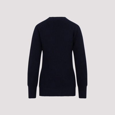 Shop Prada Cotton Pullover Logo Sweater In Blue