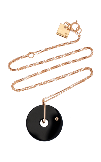 Shop Ginette Ny Mini Donut 18k Rose Gold Onyx Necklace In Black