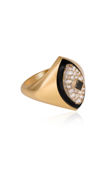 Shop L'atelier Nawbar Beak Pinky In Owl 18k Yellow Gold Diamond Ring In Black