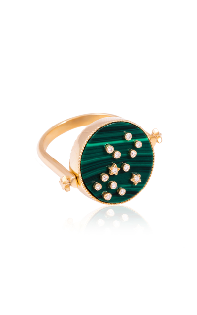 Shop L'atelier Nawbar 3-in-1 Cosmic Love 18k Yellow Gold Diamond; Malachite Pinky Ring In Green