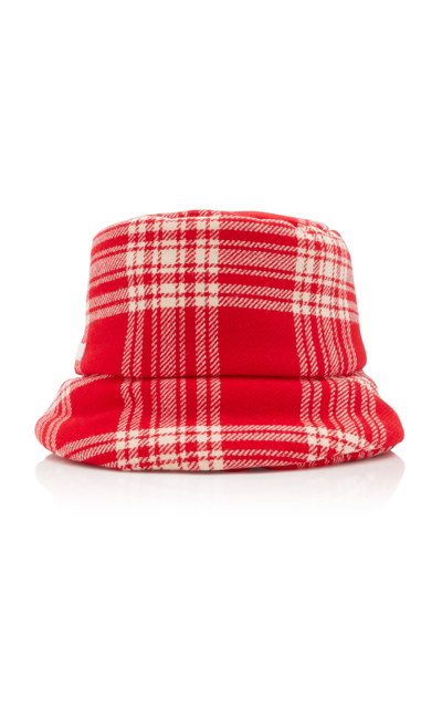 Shop Miu Miu Padded Plaid Wool-blend Bucket Hat In Red