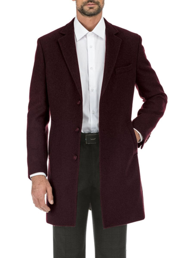 Shop English Laundry Men's Single Breasted Wool-blend Overcoat In Burgundy