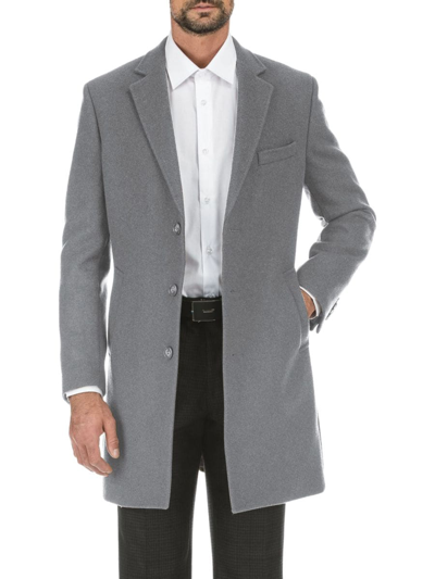 Shop English Laundry Men's Solid Notch Lapel Overcoat In Light Grey