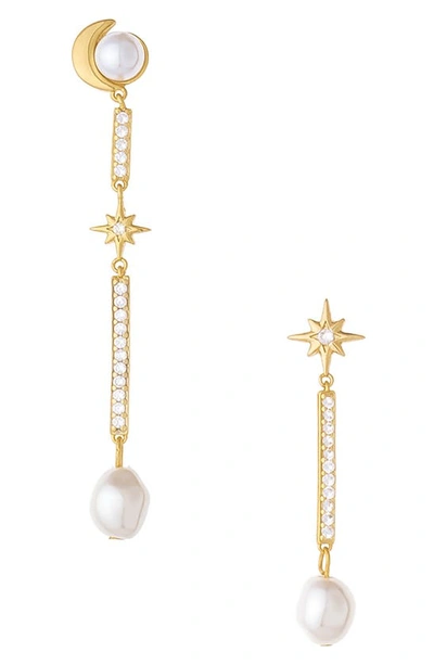 Shop Ettika Mismatched Imitation Pearl Drop Earrings In Gold