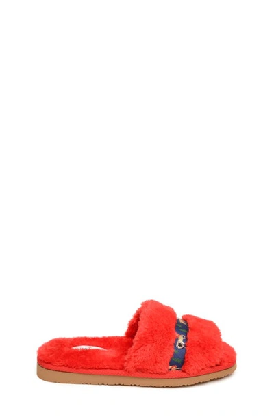 Shop Minnetonka Reindeer London Faux Fur Slide Slipper In Red