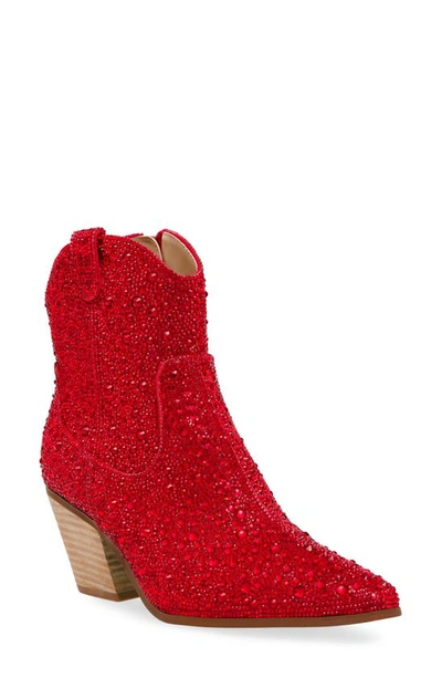 Shop Betsey Johnson Diva Embellished Western Bootie In Red