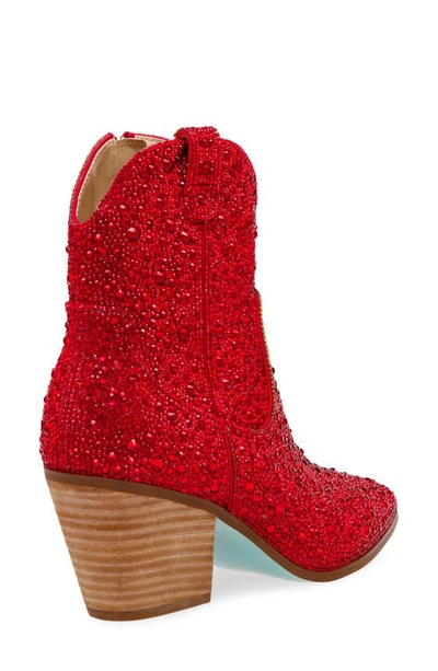 Shop Betsey Johnson Diva Embellished Western Bootie In Red