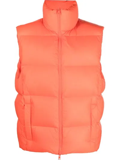 Msgm Logo Embroidered High Collar Padded Jackets In Orange