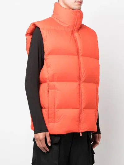 Msgm Logo Embroidered High Collar Padded Jackets In Orange