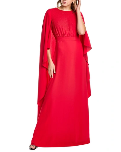 Shop Carolina Herrera Cascading Cape Gown In Red