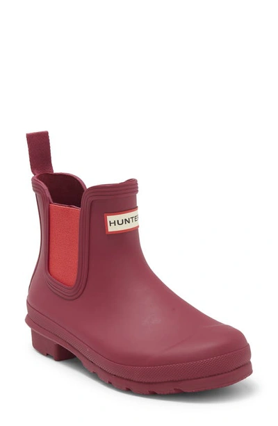 Shop Hunter Original Waterproof Chelsea Rain Boot In Burgundy / Red Chill