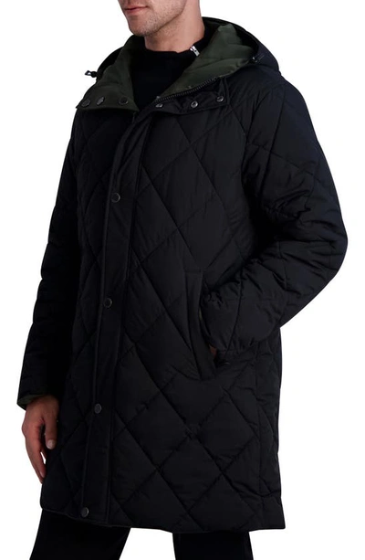 Shop Karl Lagerfeld Reversible Long Coat In Black/ Olive
