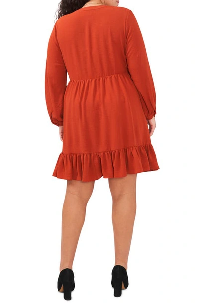Shop Vince Camuto V-neck Long Sleeve A-line Dress In Rustic