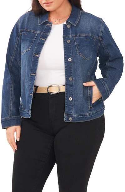 Vince Camuto Cotton Denim Trucker Jacket In Mid Indigo