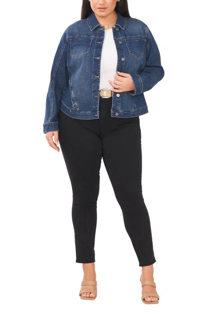 Vince Camuto Cotton Denim Trucker Jacket In Mid Indigo