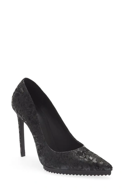 Shop Dkny Carisa Pointed Toe Pump In Black Cracked Leather