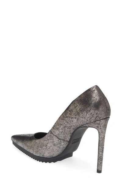 Dkny Carisa Pointed Toe Pump In Dark Gunmetal Cracked Leather