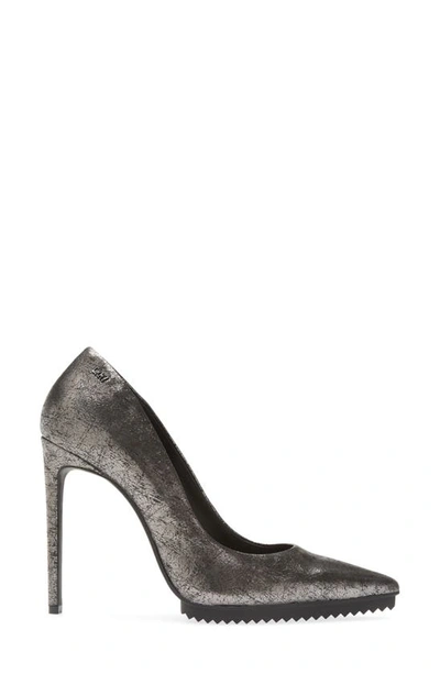 Dkny Carisa Pointed Toe Pump In Dark Gunmetal Cracked Leather